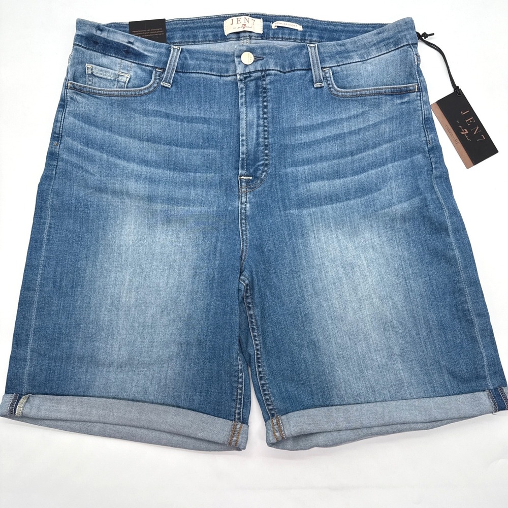 New NWT JEN7 Seven 7 For‎ All Mankind Bermuda Blue Jean Denim Shorts Womens 18